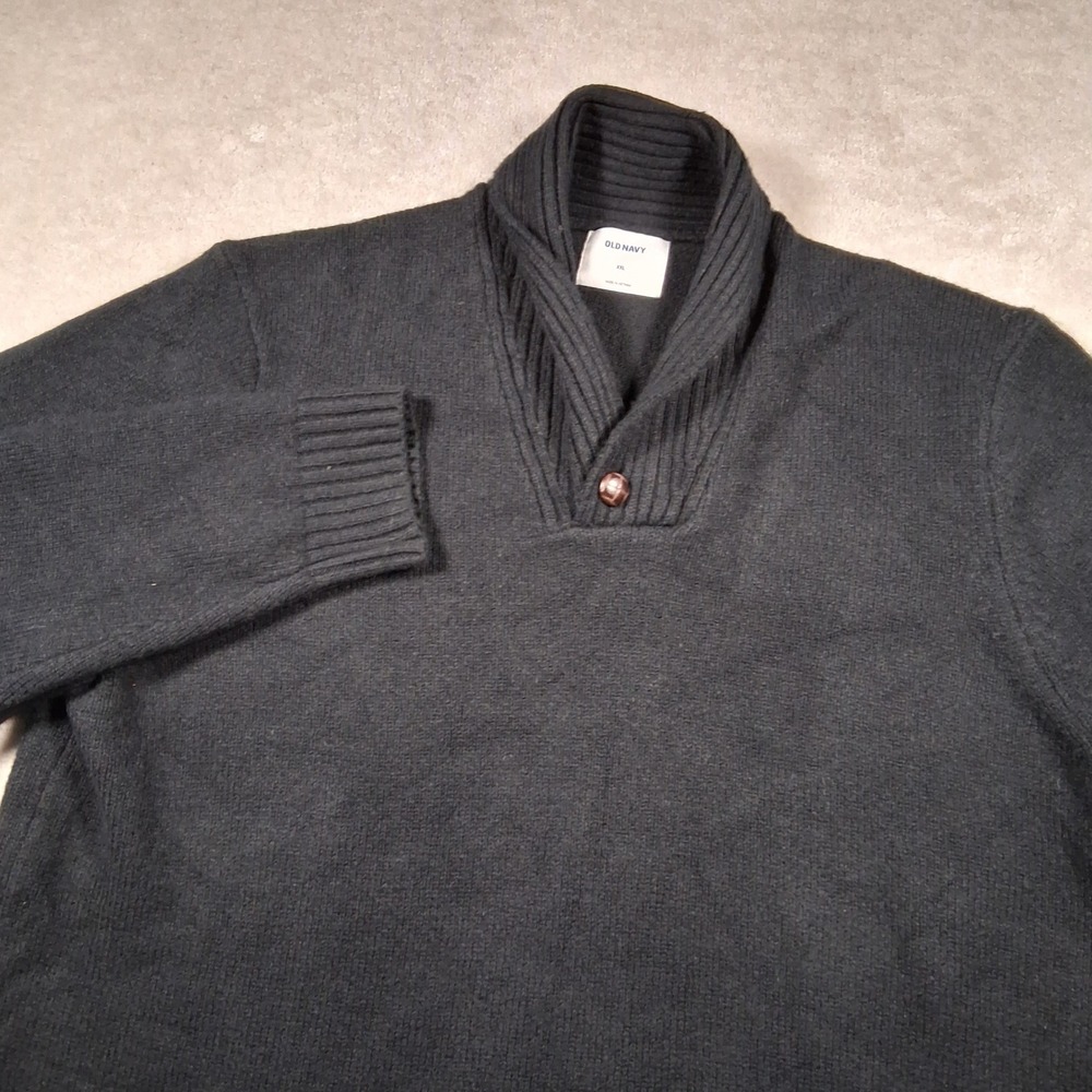 Old Navy Sweater Mens XXL Charcoal Gray Shawl Collar Pullover Ribbed Knit Cotton